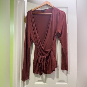 A wrap top from banana republic with full sleeves. Soft material